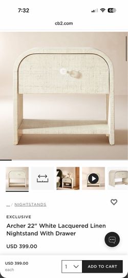 Cb2 Archer 22" White Lacquered Linen Nightstand With Drawer