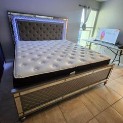 King Bed Frame With LED Lights Including Mattress Set Pillow Top On Sale For: 