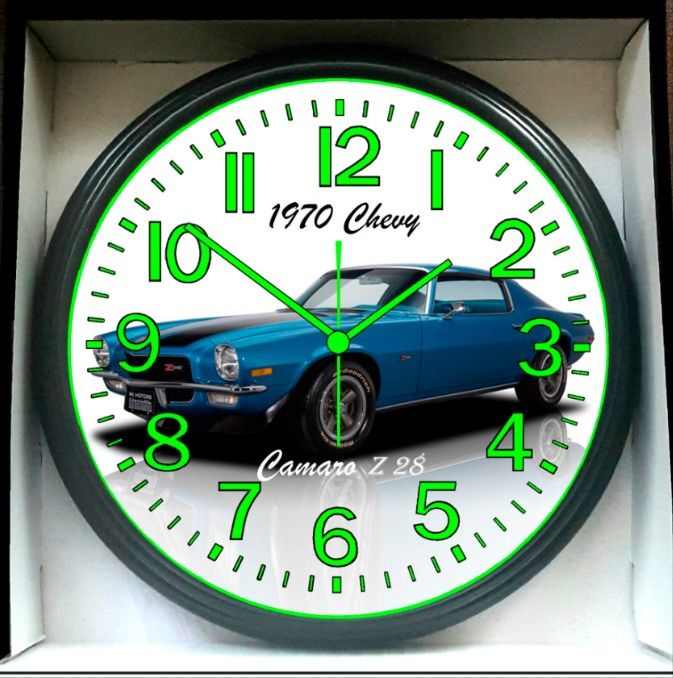 1970 Chevy Camaro Z28 Glow In The Dark Wall Clock New!