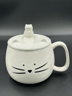 Cat Coffee/tea Mug With Cat Handle Lid