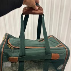 Cat Or Small Dog carrying Case, heavy duty, leather and cloth…..17” long , 11”depth, 11” high … $30