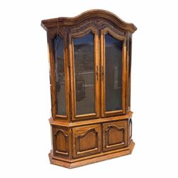Oak French Provincial style china cabinet with wire mesh doors