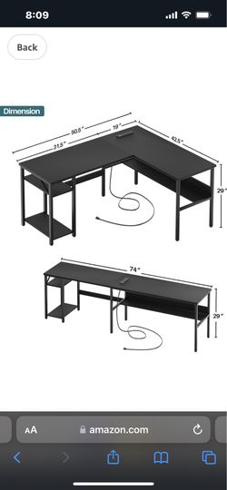 New Reversible L Shaped Desk with Magic Power Outlets&USB Charging Ports, Gaming/ComputerDesk