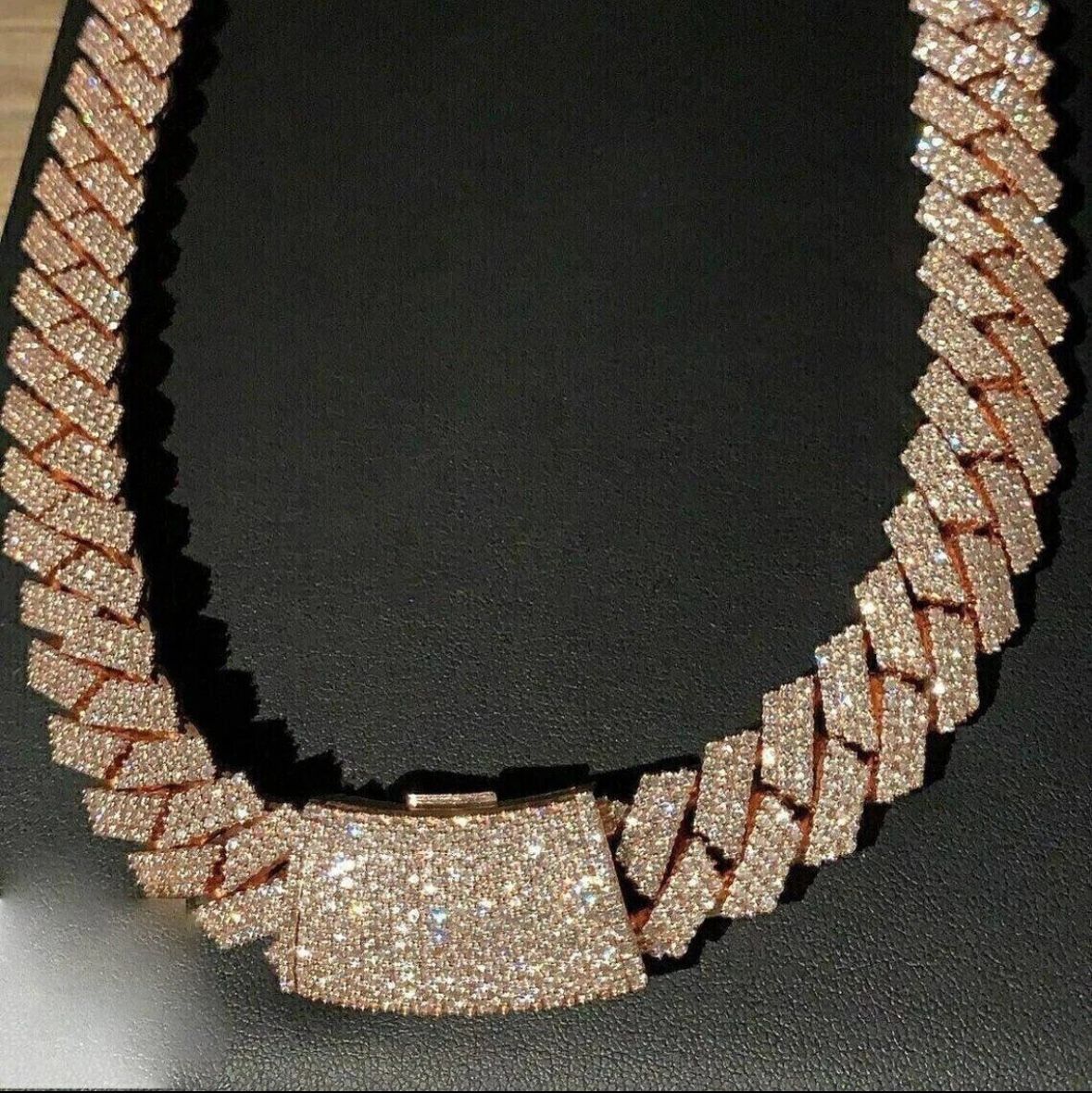 Iced Out VVS Diamond Moissanite Cuban Link Chain Rose Gold (Passes Diamond Tester)