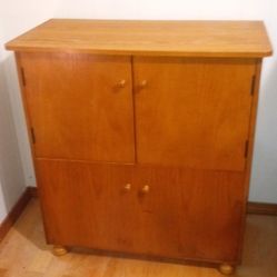 Vintage Mid Century Solid Wood Cabinet Sewing Storage