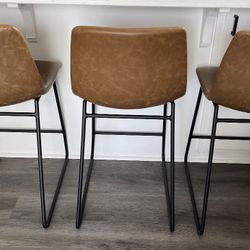 24” Counter Height Faux Leather Barstools in Carmel Leather