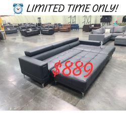 Black Faux Leather 2 Piece Sectional Sofa Set // Limited Time Offer 