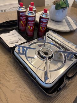 Portable Butane Cassette Stove with 4 Fuel Canisters