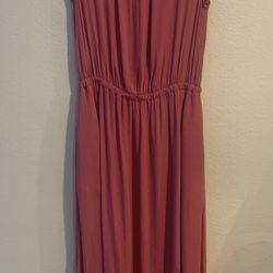 A NEW DAY Pink/Rose Dress Cinched Waist Midi Dress w/slit & pockets Size XS