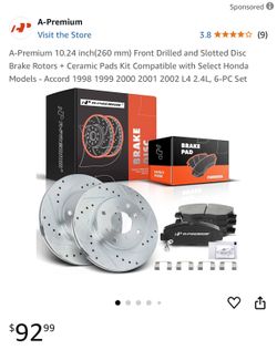 A-Premium 10.24 inch(260 mm) Front Drilled and Slotted Disc Brake Rotors