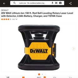 DEWALT
20V MAX Lithium-lon 150 ft. Red Self-Leveling Rotary Laser Level with Detector, 2.0Ah Battery, Charger, and TSTAK Case