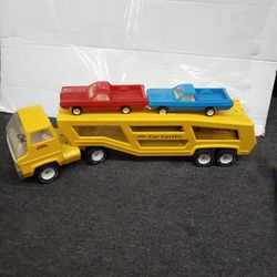 Vintage Tonka truck carrier and two cars 27-6-7"H