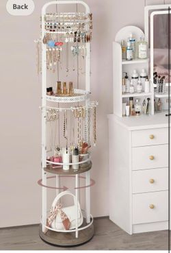 Jewelry Holder Organizer, Floor Jewelry Organizer with Earring Organizer Necklace Holder, Rotating Jewelry Stand Necklace Display Earring Storage, Lar
