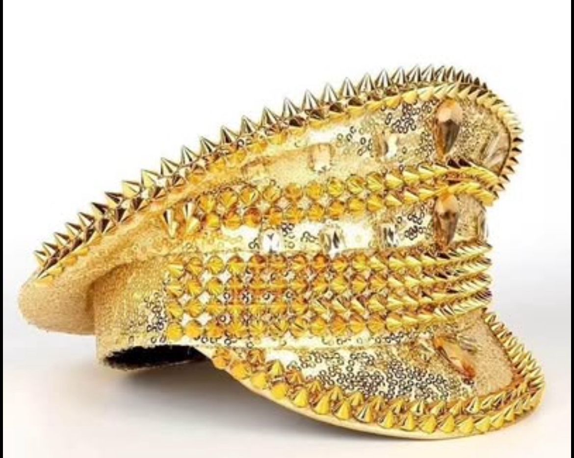 Stylish Gleaming Gold Glitter Carnival Hat with Punk Rivet - Perfect for Cosplay, Events, Festivals