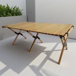 New In Box 47x24x17 Inch Tall Natural Color Foldable Portable Wooden Camping Picnic Beach Table With Carrying Bag 