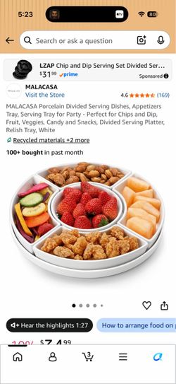 MALACASA Porcelain Divided Serving Dishes, Appetizers Tray, Serving Tray for Party - Perfect for Chips and Dip, Fruit, Veggies, Candy and Snacks, Divi