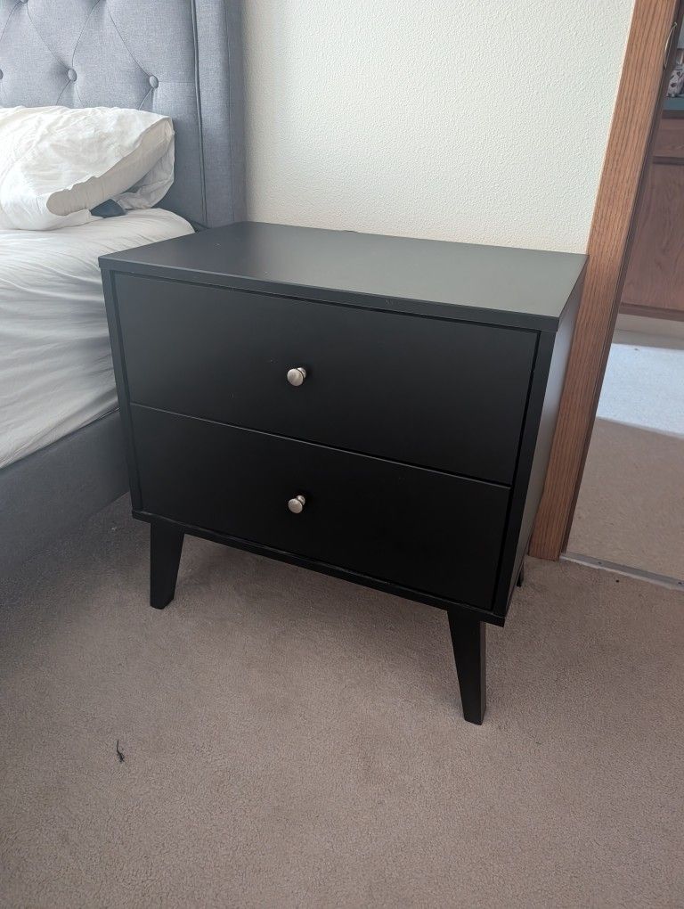 2 Bedside Tables Set With Drawers Storage Black