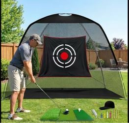 Golf Practice Net Bundle with Hitting Mat, Target, Balls, Tees & Carry Bag for Garage and Backyard (10x7 ft black bundle)