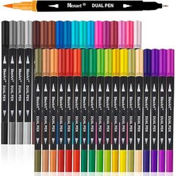 Dual Markers Brush Pens, 36 Fine Point Art Marker, Double Tip Colored Pen for Adult Coloring Hand Lettering, School Classroom Art Suppliers