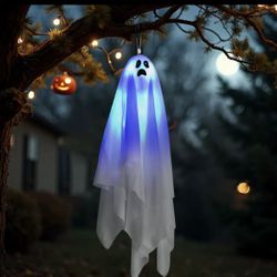 Halloween LED Hanging Decorations with Sound Effects, Scary Floating Ghost with Glowing Eyes