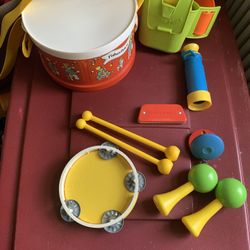 Vintage (1979) Fisher Price Marching Band Drum with Musical Instruments Set #921