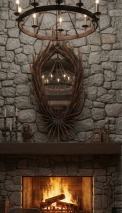 Antique Rustic Gothic Inspired Wooden Hand Made Antler Wall Hang Mirror Sconce 48x24in