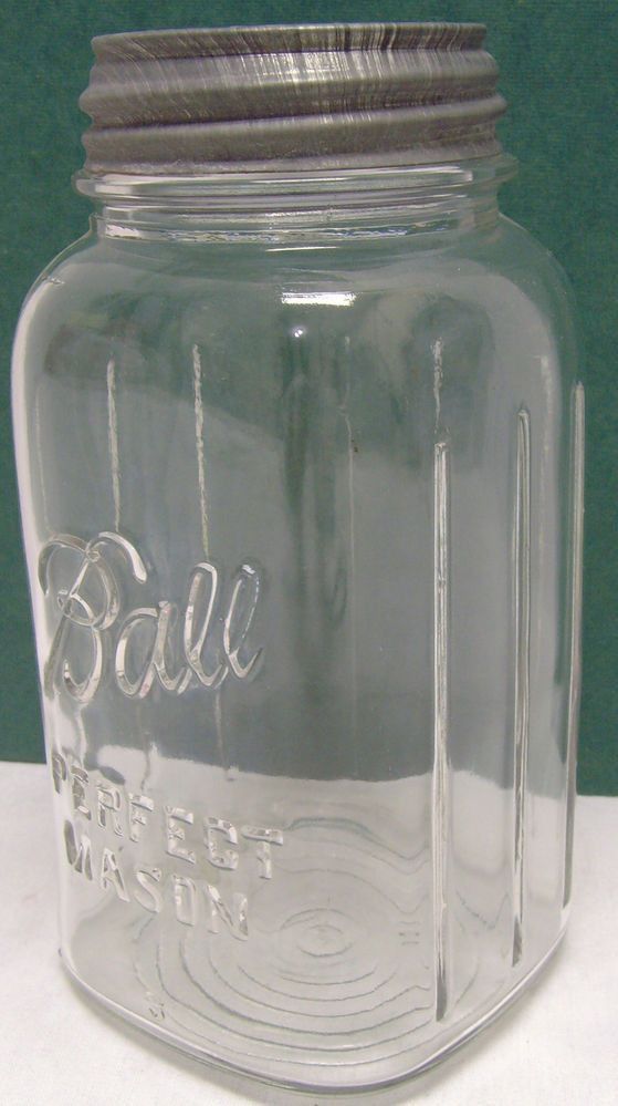 (4) Vintage Quart Size Square Ball Perfect Mason Clear Glass Jar 1923-1933!!