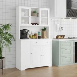 Kitchen Cabinet with Food Shelf, 5 Doors Floor Cupboard with Drawers and Countertop, 68'' Storage Pantry