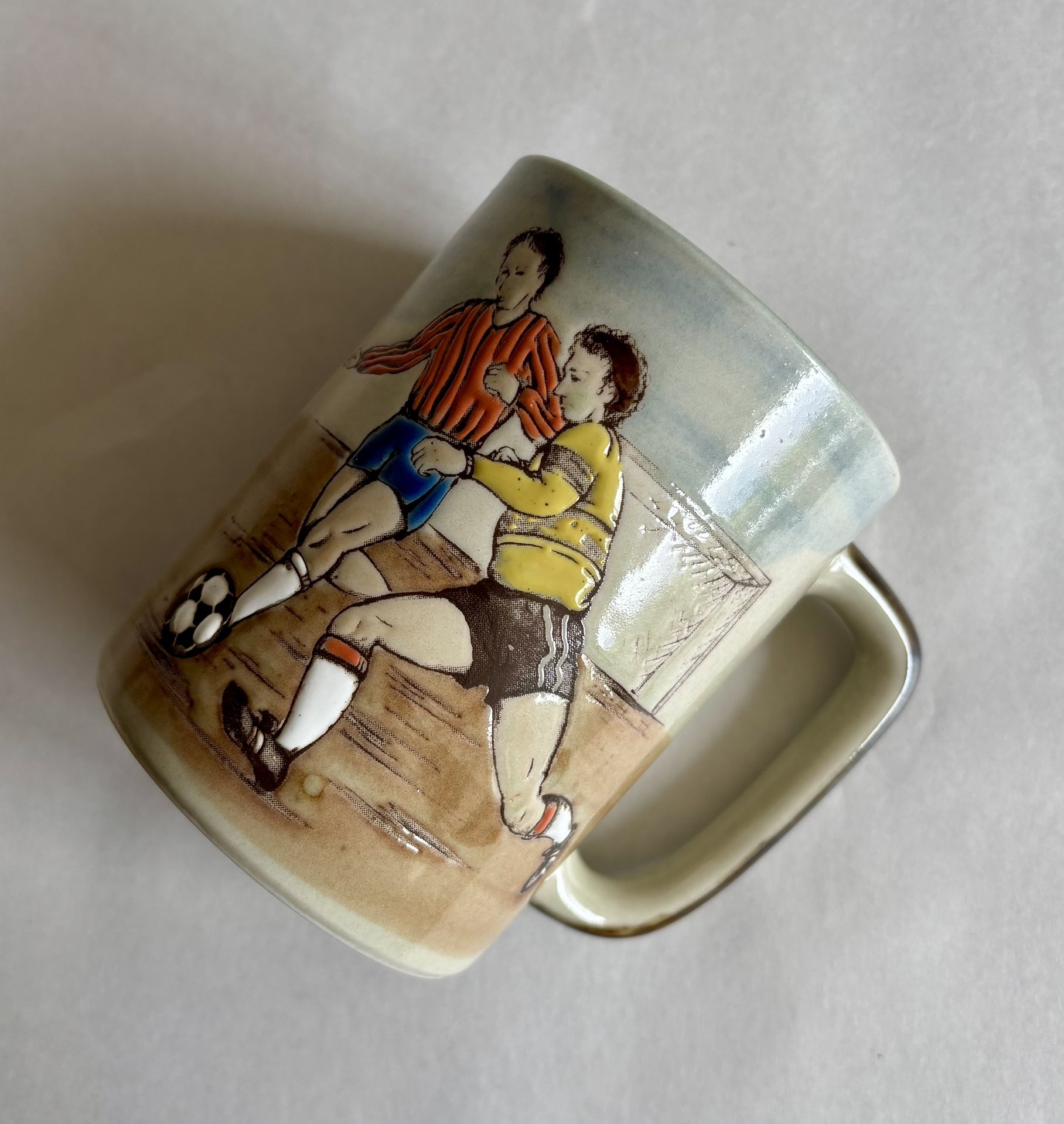 Vintage 9-oz Otagiri Embossed Soccer Themed Mug