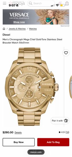 Diesel Men's Chronograph Mega Chief Gold-Tone Stainless Steel Bracelet Watch 59x51mm