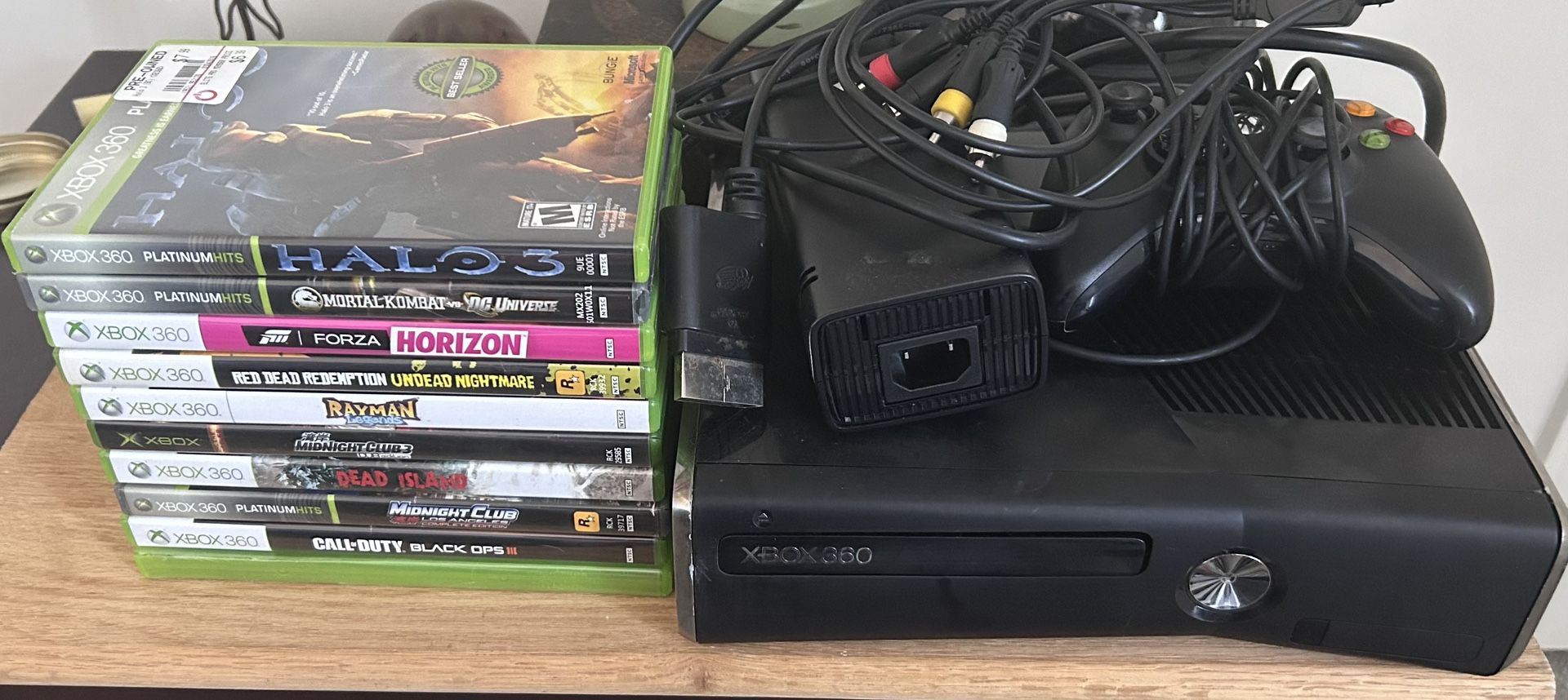 Xbox 360 250G Controller,Cords&Games