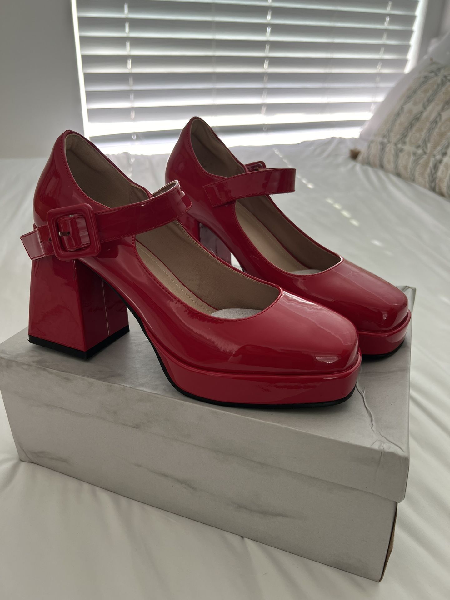 Red Platform Chunky Heels