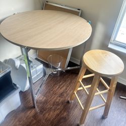 Round Table With Foldable Base And Stool 