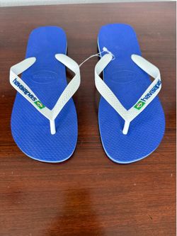 Havaianas Brazil Logo Flip Flops - Blue/White (Size 41-42) - Brand New