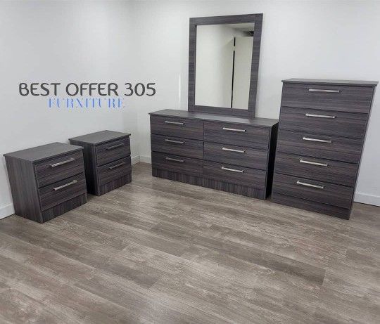 Chest, -Dresser-, Mirror and 2-Nightstands-Cómoda Con Espejo ,Gavetero Y 2-Mesitas de noche