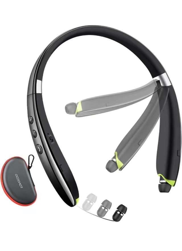Bluetooth Headset,  Neckband Bluetooth Headphones with Retractable Earbuds, Noise Cancelling Stereo Wireless Earphones with Mic for Sports Office (wit