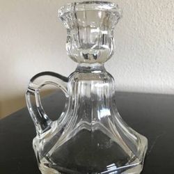Vintage Octagonal Shaped Glass Taper Candle Holder with Eared Handle
