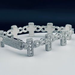 Cross Bracelet – 925 Sterling Silver + GRA-Certified Moissanite - 7 inch