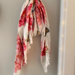 Peony And Butterfly Silk Blend Scarf