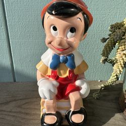 Vintage 1971 Walt Disney Pinocchio Piggy Bank with Plug Coin Bank 12" MCM