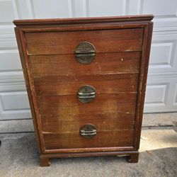 Vintage 6-Drawer Wood Chest Dresser – Unique Asian-Style Hardware
