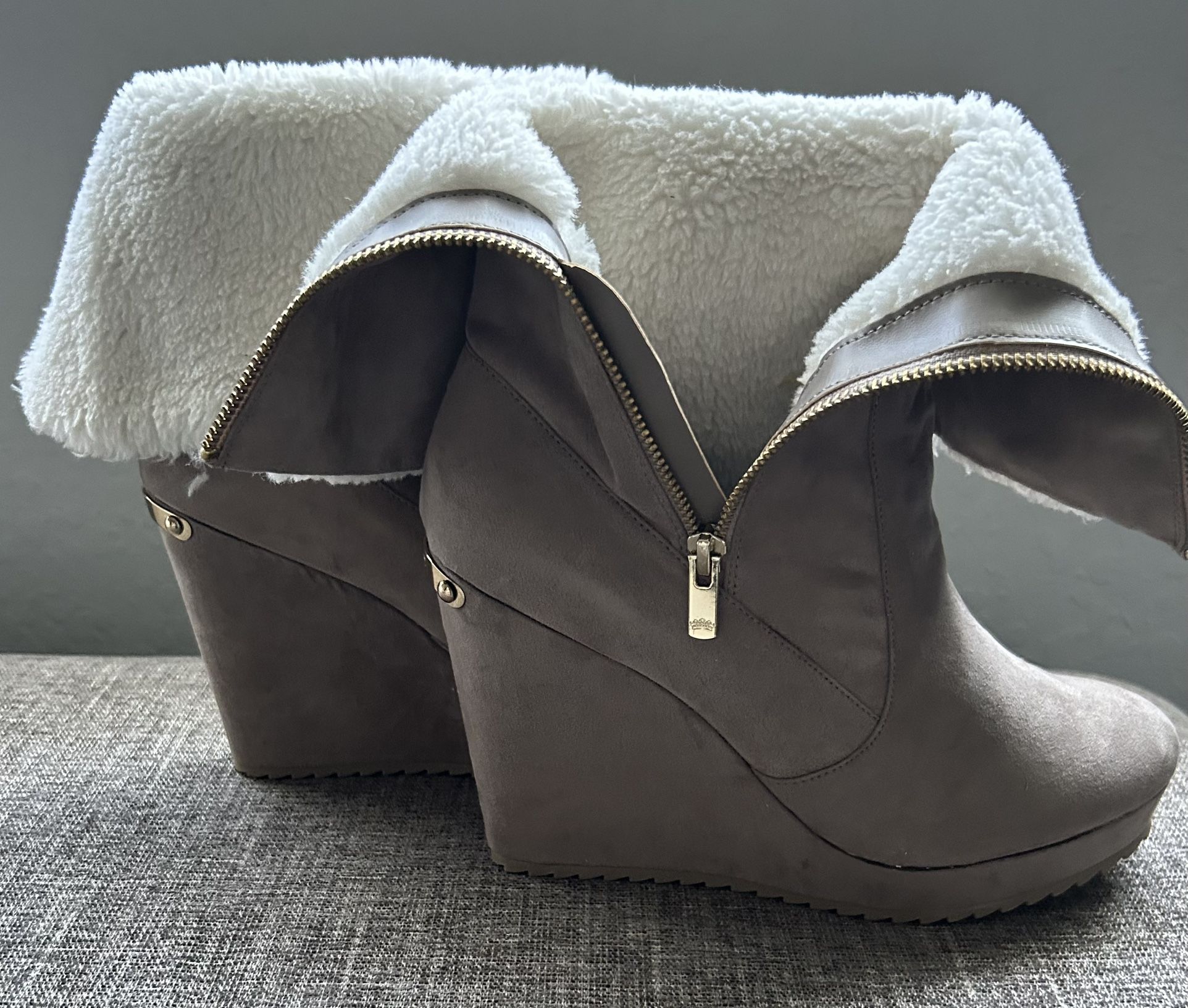 Taupe Wedge Boots-Size 10