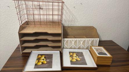 Picture Frames And Wooden Desk Organizer