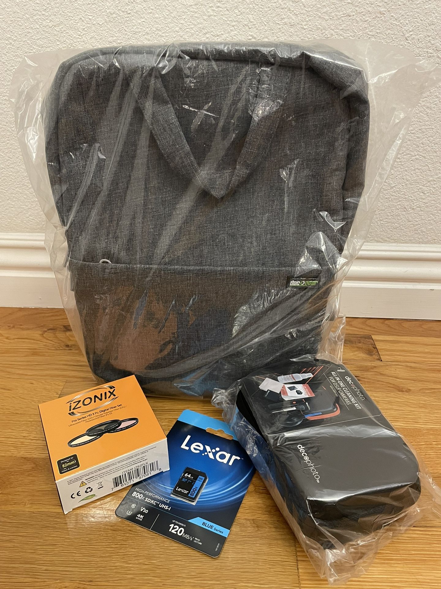 Decogear Camera Backpack + Accessories, Cleaning Kit, 64gb sd Card, 82mm Filter Set