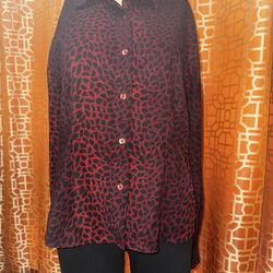 New York Design Co Red Leopard Button Up Top Medium
