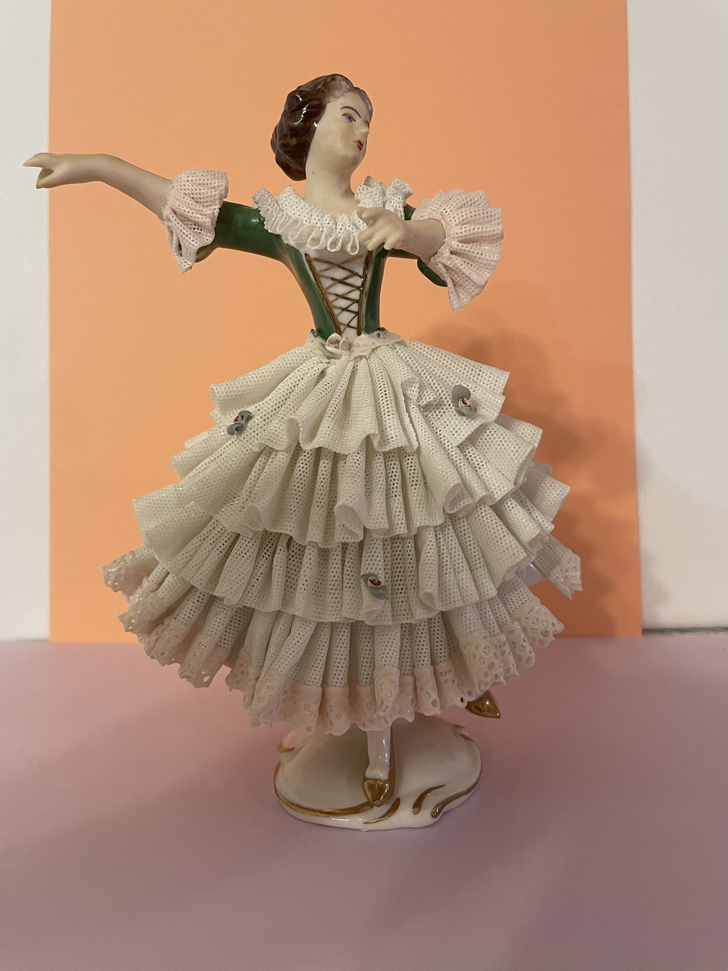 Antique Dresden porcelain lace figurine