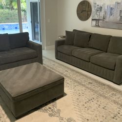 Grey Full Size Couch, Oversized Chair That Converts To Bed, Rolling Storage Ottoman - Weston 33326