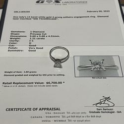 1.21ct Princess Cut Certified Diamond Ring $6700 Retail 