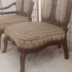 Antique Silos Chair Pair Velvet And Carved Wood,  Delivery