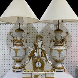 Capodimonte early 18th century pair of lamps and clock truly spectacular Museum quality
